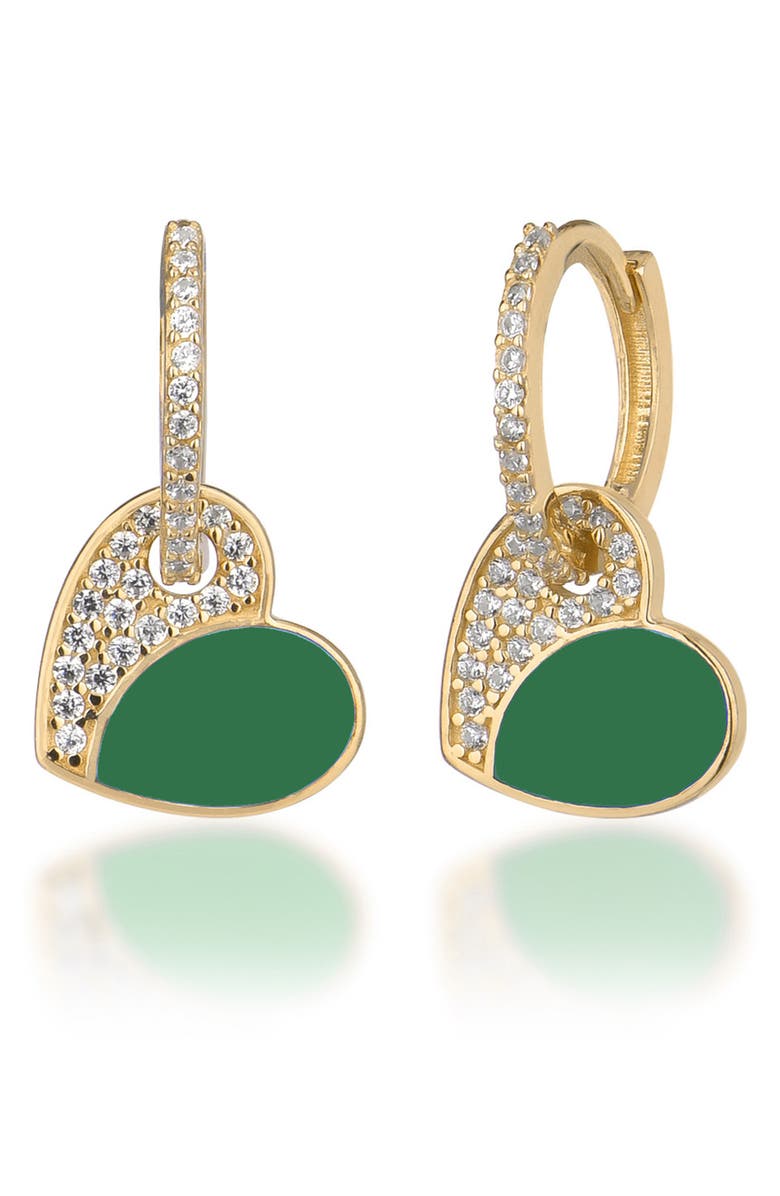 GABI RIELLE 14K Yellow Gold Plated Sterling Silver Pave CZ Heart Drop Earrings, Main, color, 