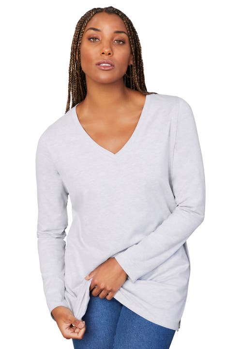 June + Vie Long-sleeve V-neck One + Only Tunic In Gray