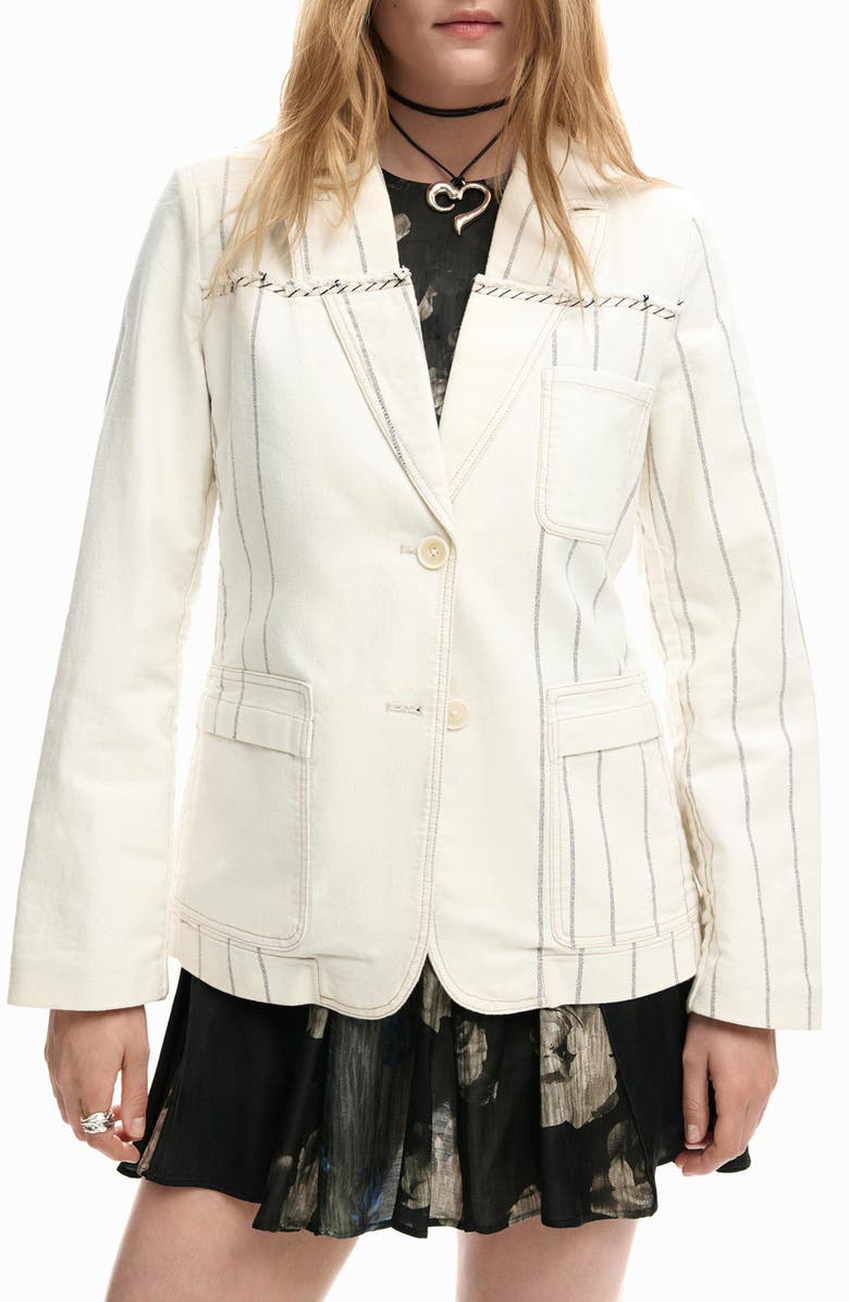 Desigual Stripe Blazer, Main, color, Medium Beige