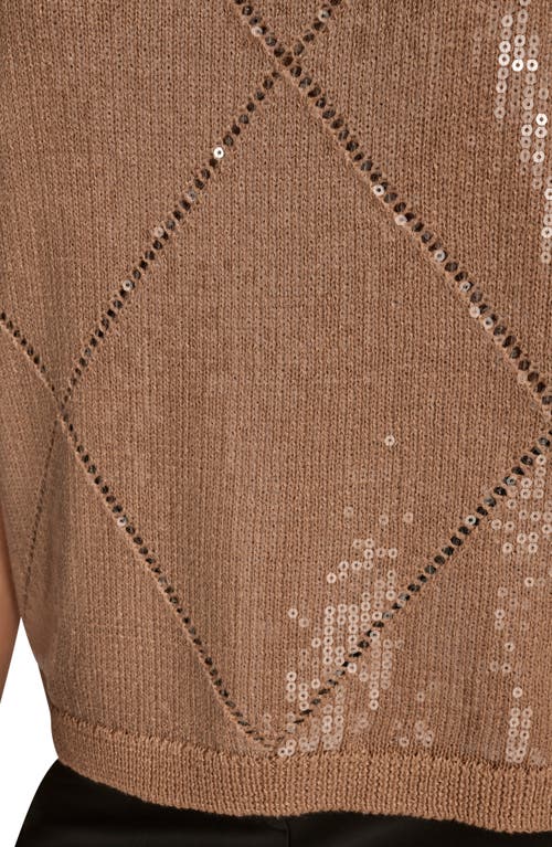 Donna Karan New York Short Sleeve Sequin Sweater In Animal Print