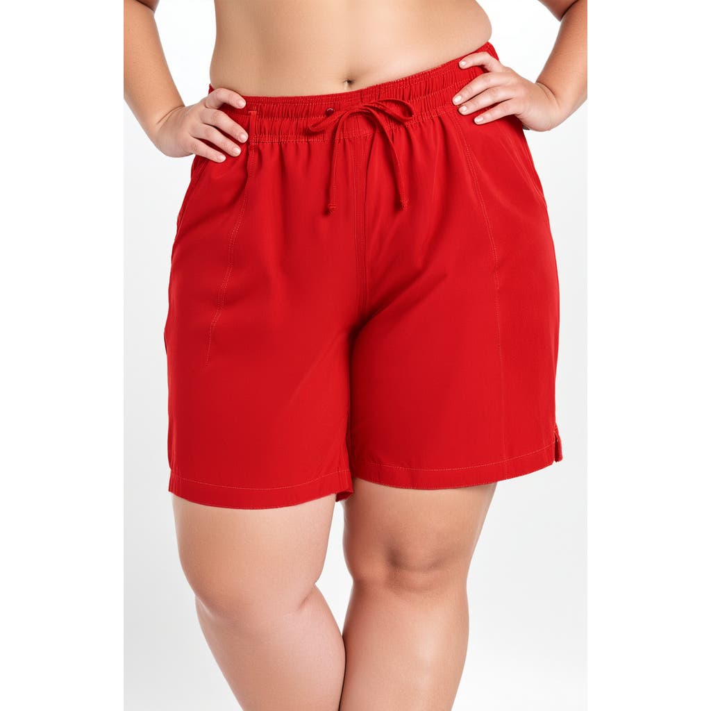 Calypsa Plus Size 7" Board Shorts In Red