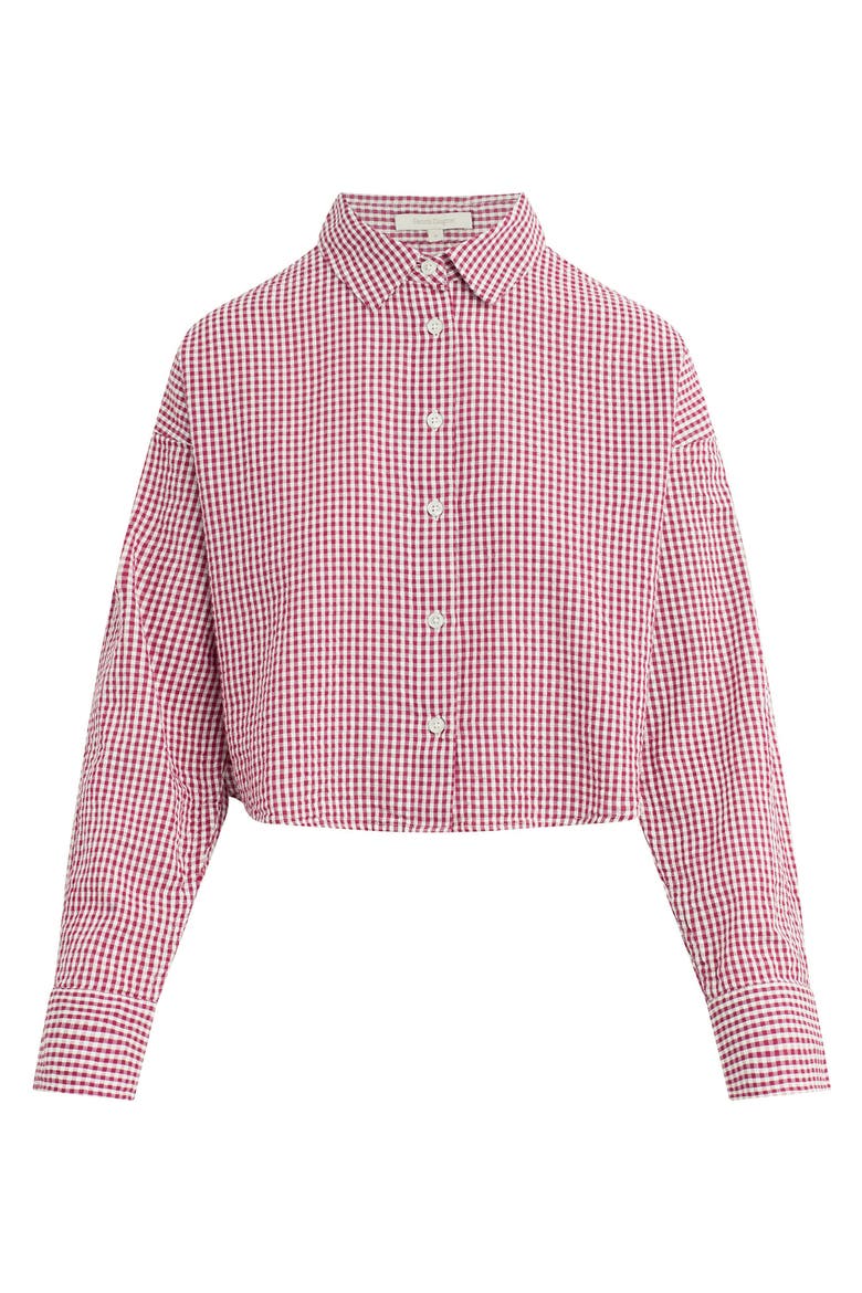 Crop Cotton Gingham Button-Up Shirt, Alternate, color, RASPBERRY/ WHITE