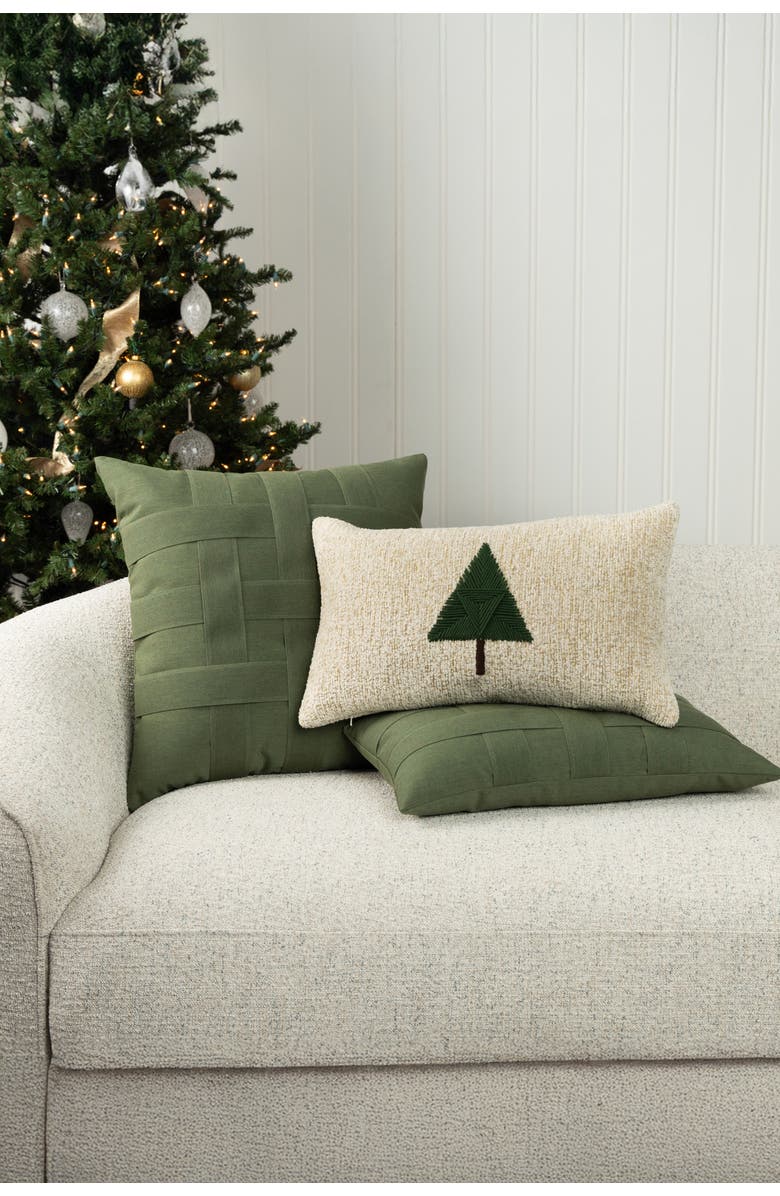 Elaine Smith Basketweave Hand Woven Indoor & Outdoor Accent Pillow, Alternate, color, Fern