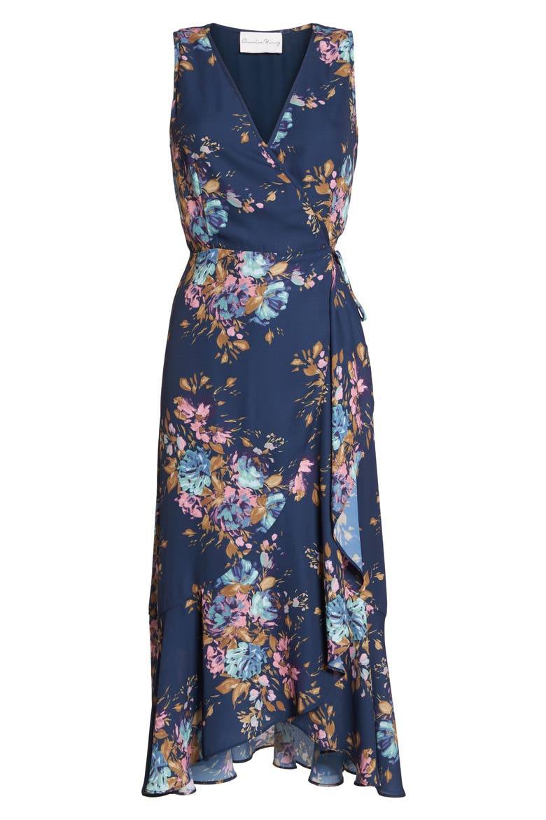 Floral Sleeveless Wrap Dress, Alternate, color, NAVY FLORAL