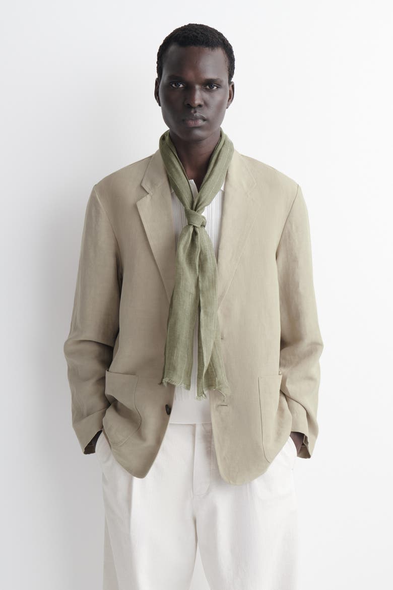 Fringed Linen Scarf, Alternate, color, KHAKI / STRIPED
