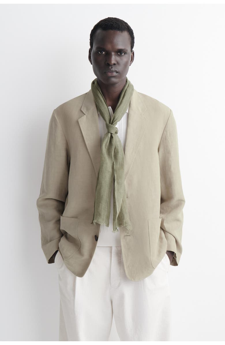 COS Fringed Linen Scarf, Alternate, color, Khaki / Striped