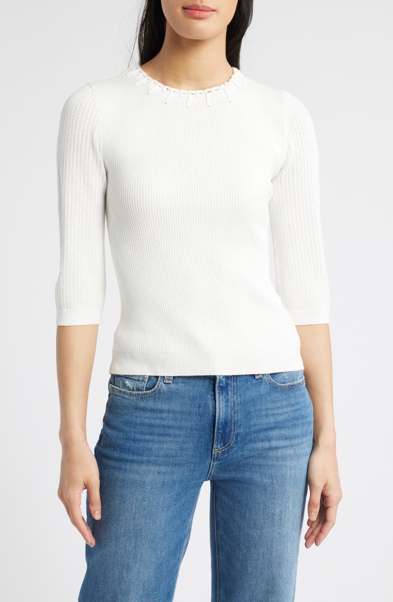 Wit & Wisdom Elbow Sleeve Rib Sweater, Main, color, Off White