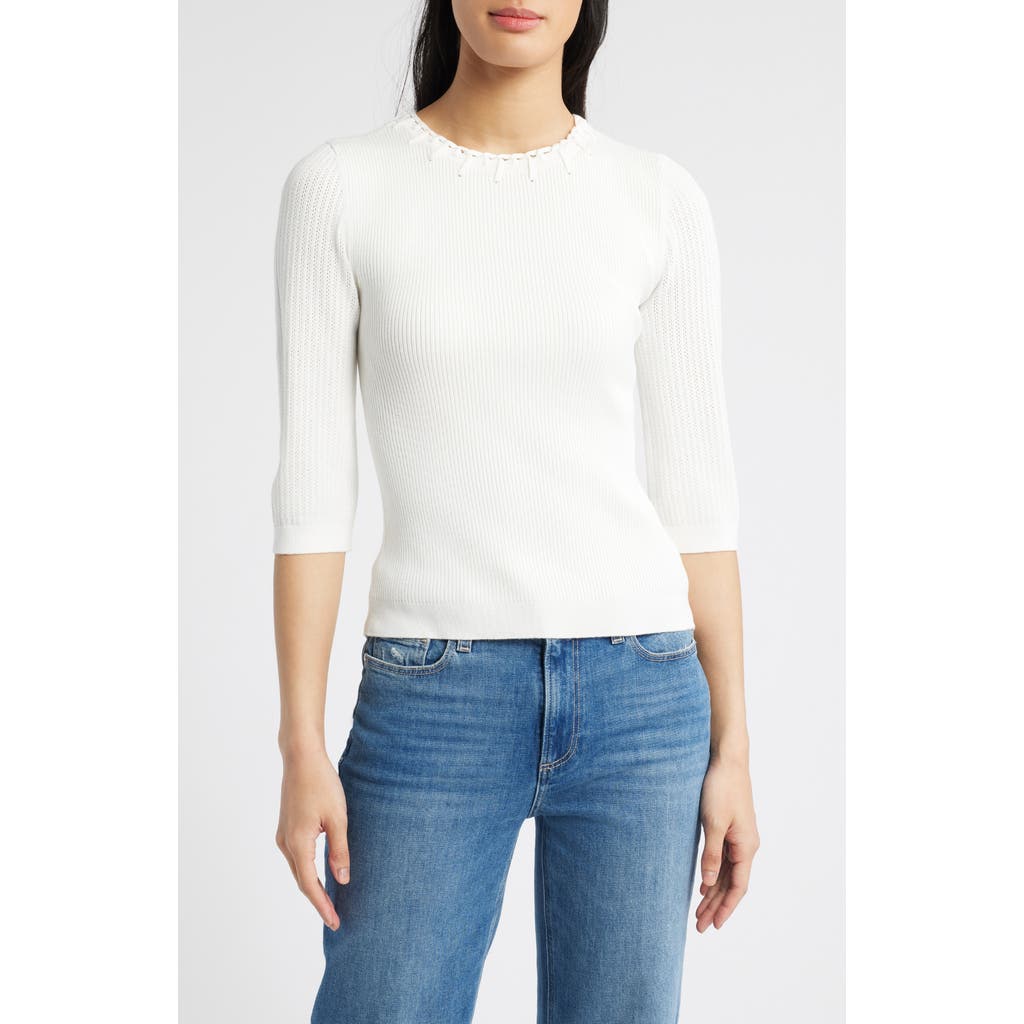 Wit & Wisdom Elbow Sleeve Rib Sweater In White