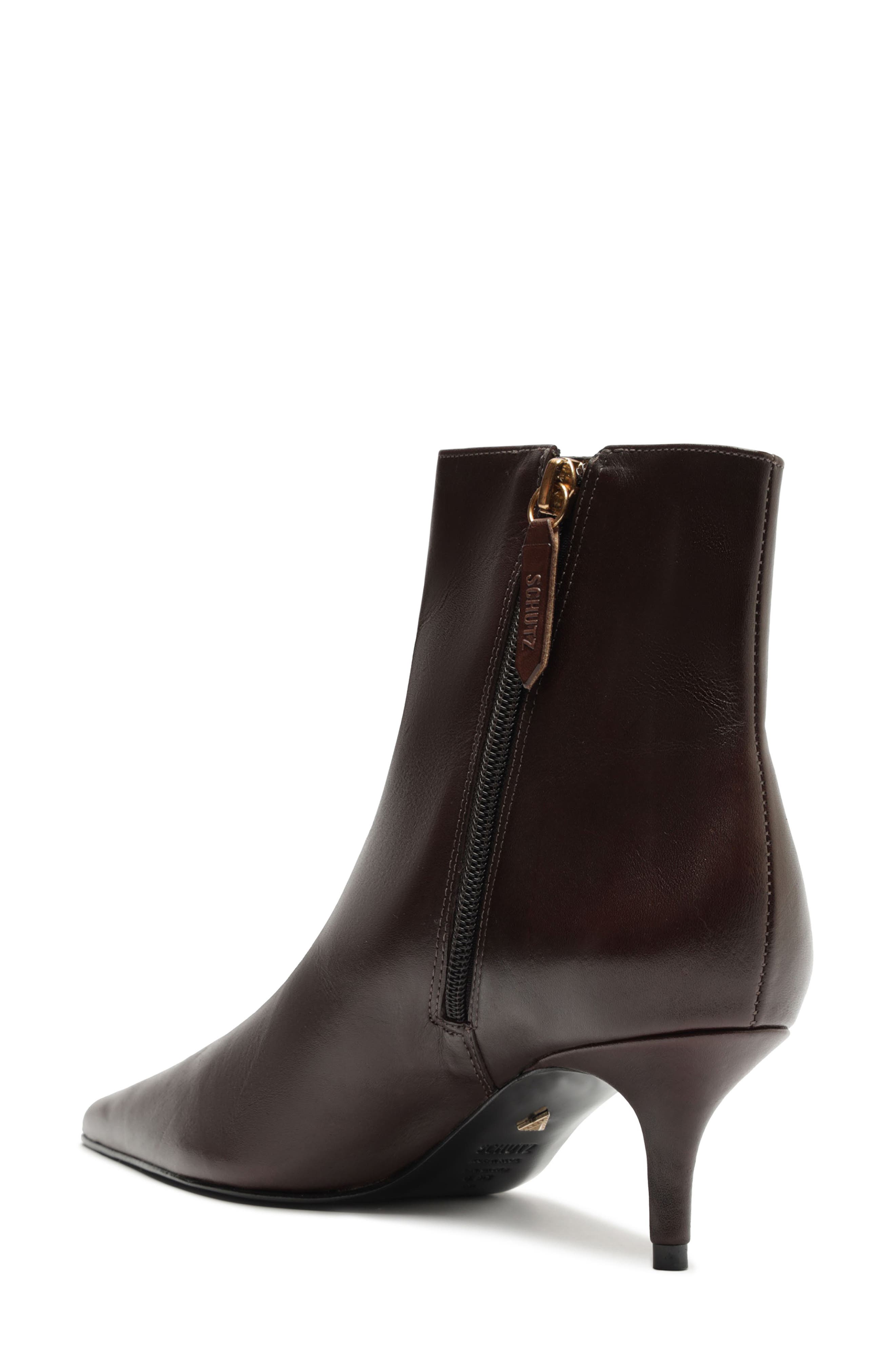 Schutz Mikki Pointed Toe Low Heel Bootie, Alternate, color, Brown