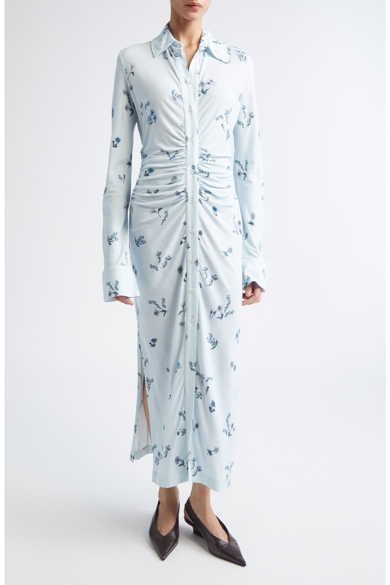 Claudia Floral Ruched Long Sleeve Jersey Shirtdress, Main, color, DANUBE SHIBORI FLOWER