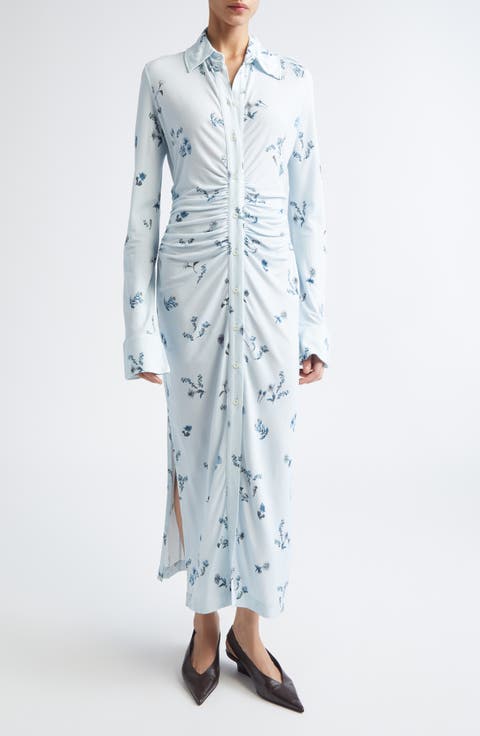 Claudia Floral Ruched Long Sleeve Jersey Shirtdress