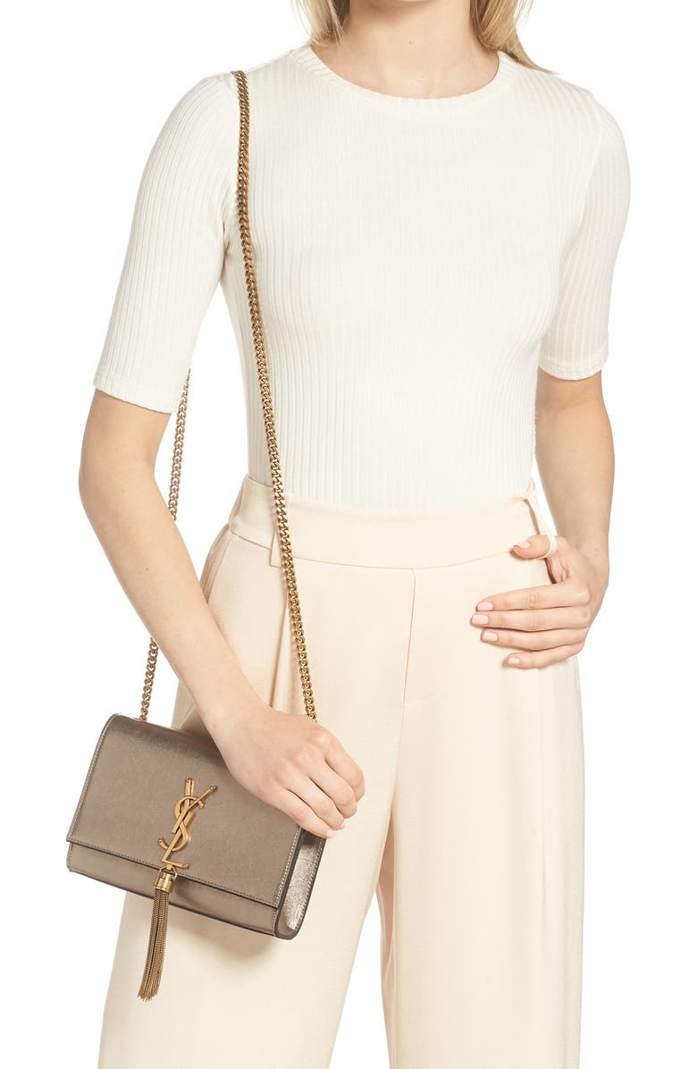 Saint Laurent Small Kate Metallic Leather Crossbody Bag, Alternate, color,
