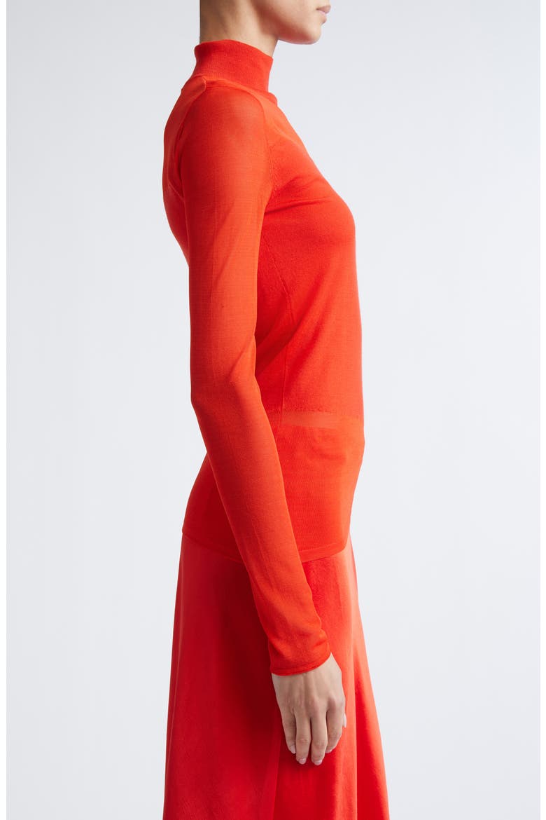 Sheer Inset Merino Wool Turtleneck Sweater, Alternate, color, PAPAYA