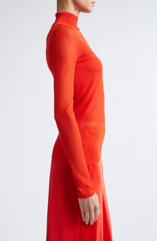 Jason Wu Collection Sheer Inset Merino Wool Turtleneck Sweater In Orange