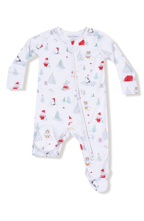 Santa Ski Friends Print Zip Footie (Baby)