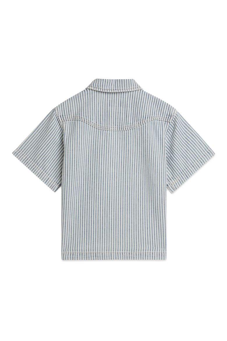 Kids' Stripe Short Sleeve Denim Button-Up Shirt, Alternate, color, INDIGO STRIPE