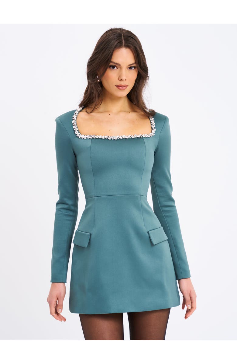 Miss Circle Gabella Long Sleeve A-line Mini Dress with Crystal Trim, Alternate, color,