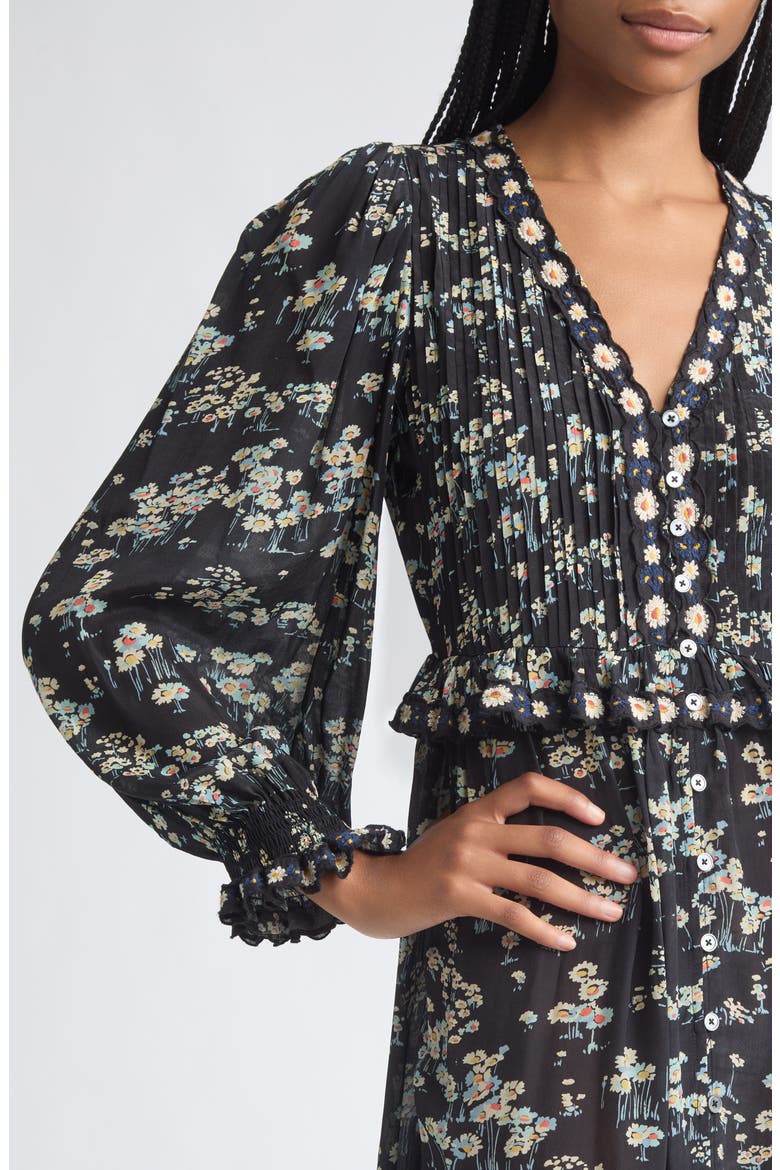 Mona Print V-Neck Midi Dress, Alternate, color, BLACK