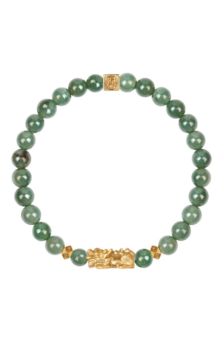 Karma and Luck Jade Gold Plated Dragon Charm Feng Shui Bracelet - Untamed Spirit, Main, color, Green/Gold