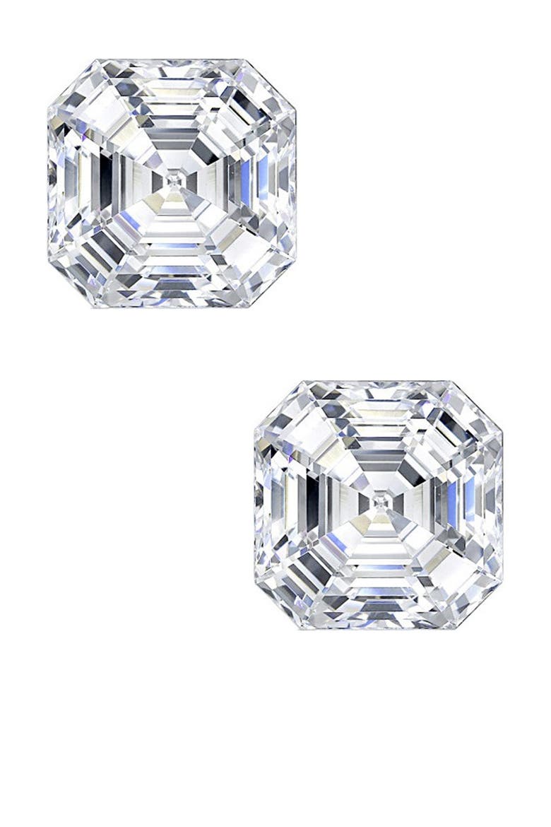 Sterling Silver Asscher Cut CZ Stud Earrings, Main, color, WHITE