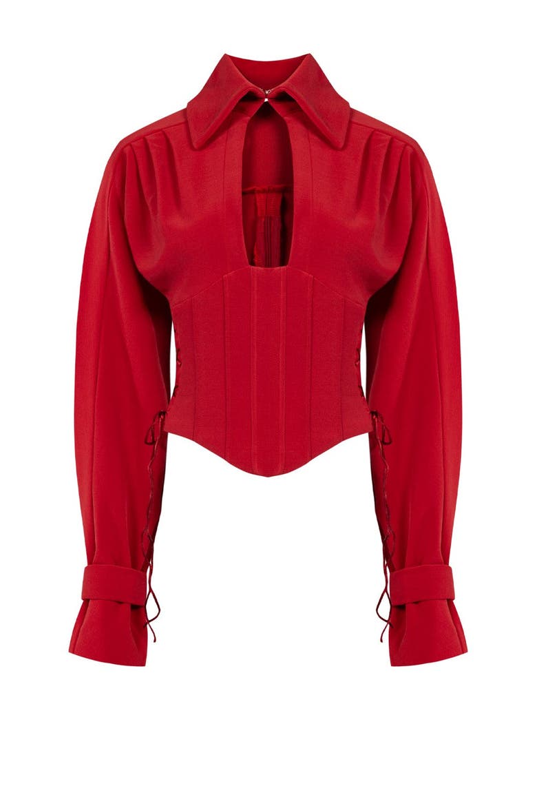 Wool Blend Your *Itch Corset Blouse, Alternate, color, Red