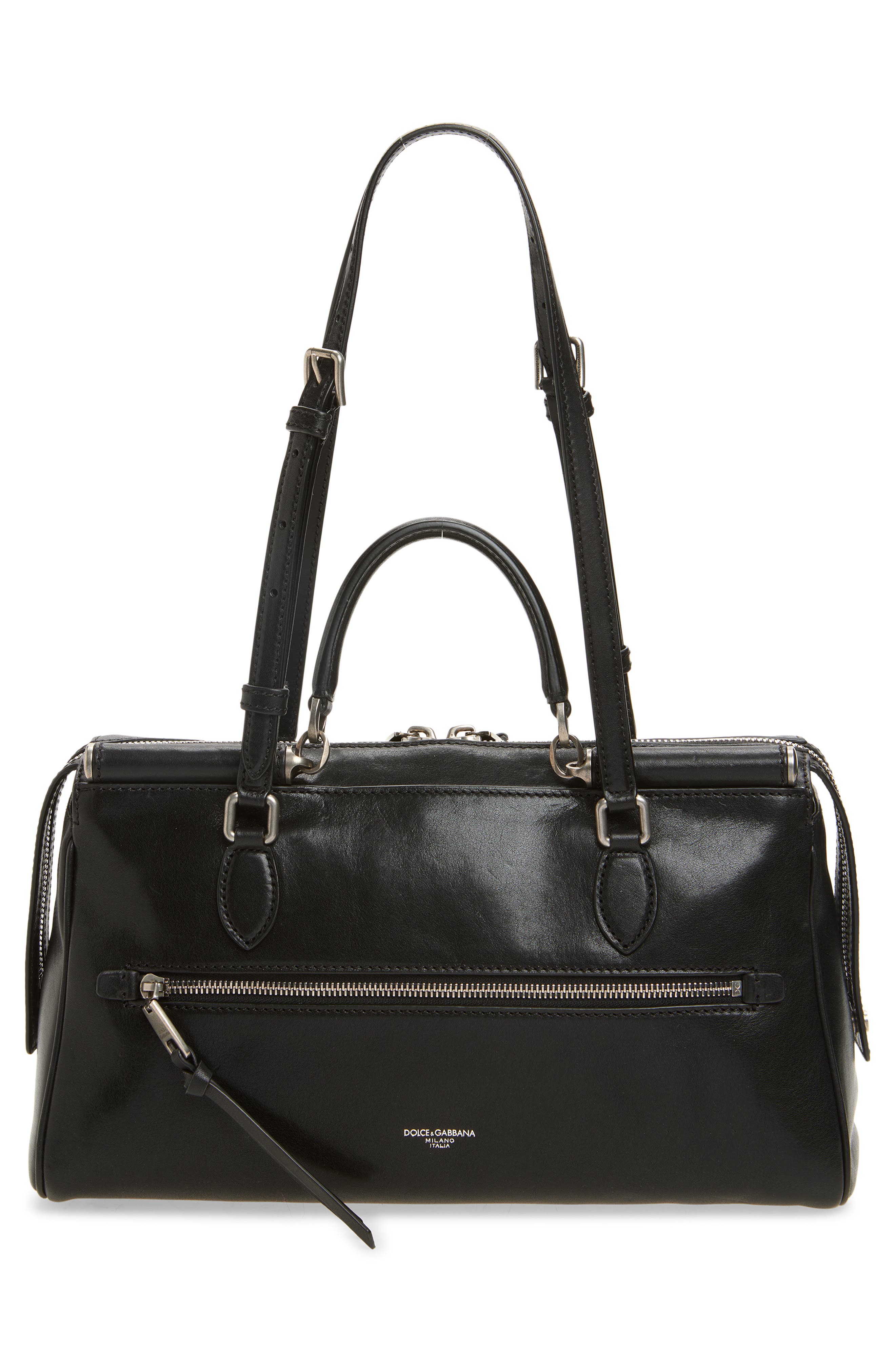 Dolce&Gabbana Rumble Leather Satchel, Alternate, color, 80999 Nero