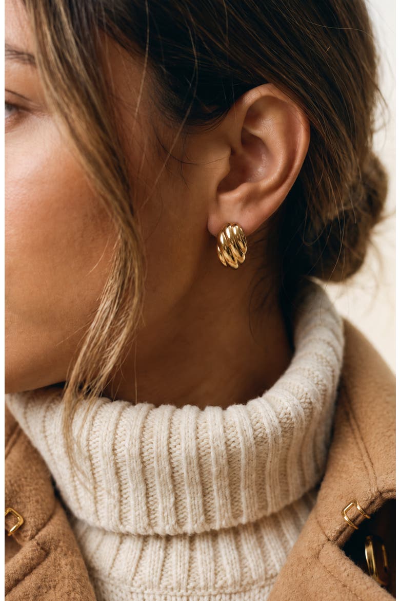 Wavy Rib Button Stud Earrings, Alternate, color, GOLD