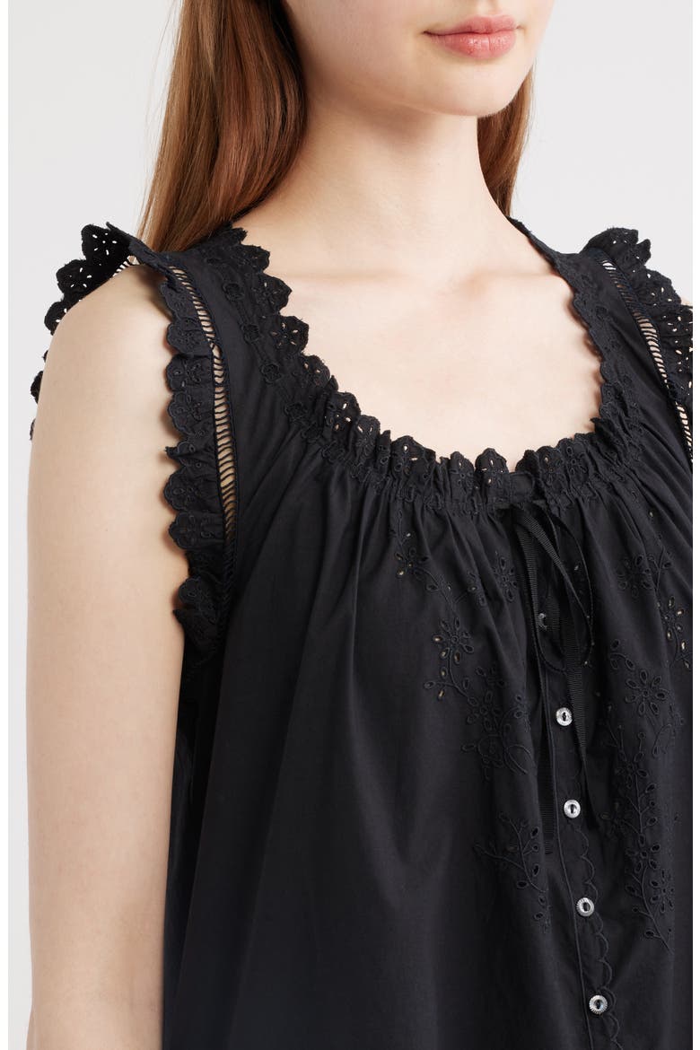 Nessie Eyelet Organic Cotton Shift Minidress, Alternate, color, BLACK