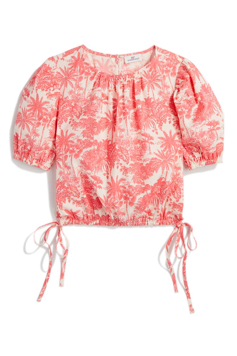 Palm Print Puff Sleeve Top, Alternate, color, TOILE - RUM RUNNER