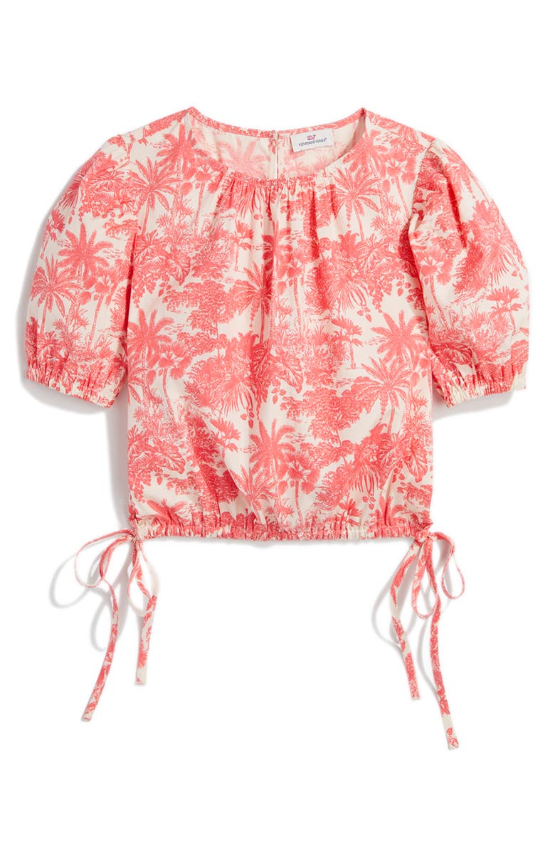 vineyard vines Palm Print Puff Sleeve Top, Alternate, color, 
