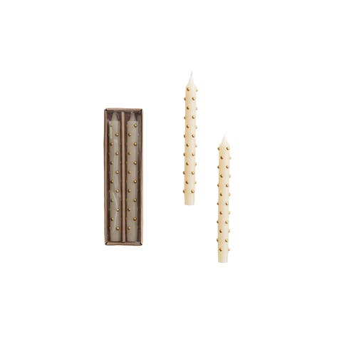 2-Piece Unscented Taper Candles with 3D Red Dots in Box, Clear and Gold