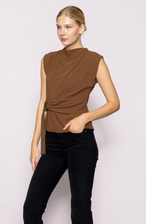 Melloday Buckle Front Extended Sleeve Top In Brown