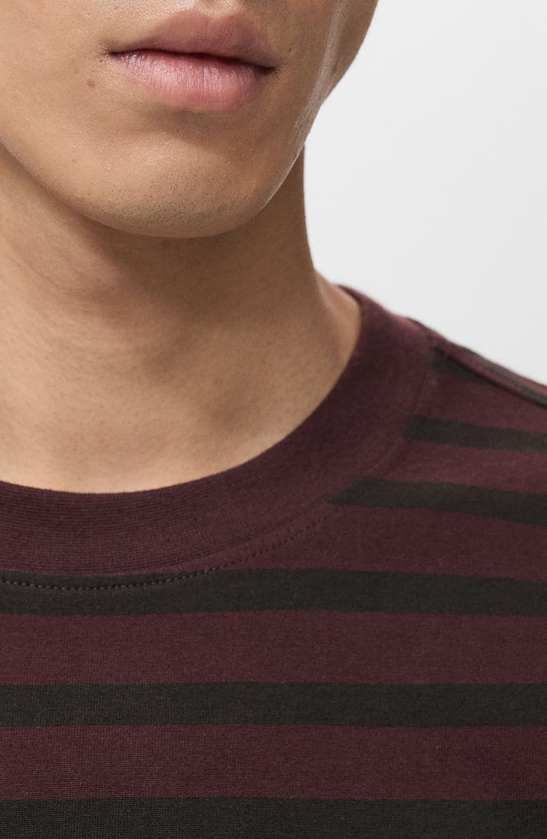 MANGO Stripe Relaxed Fit Cotton Crewneck Shirt, Alternate, color, Wine