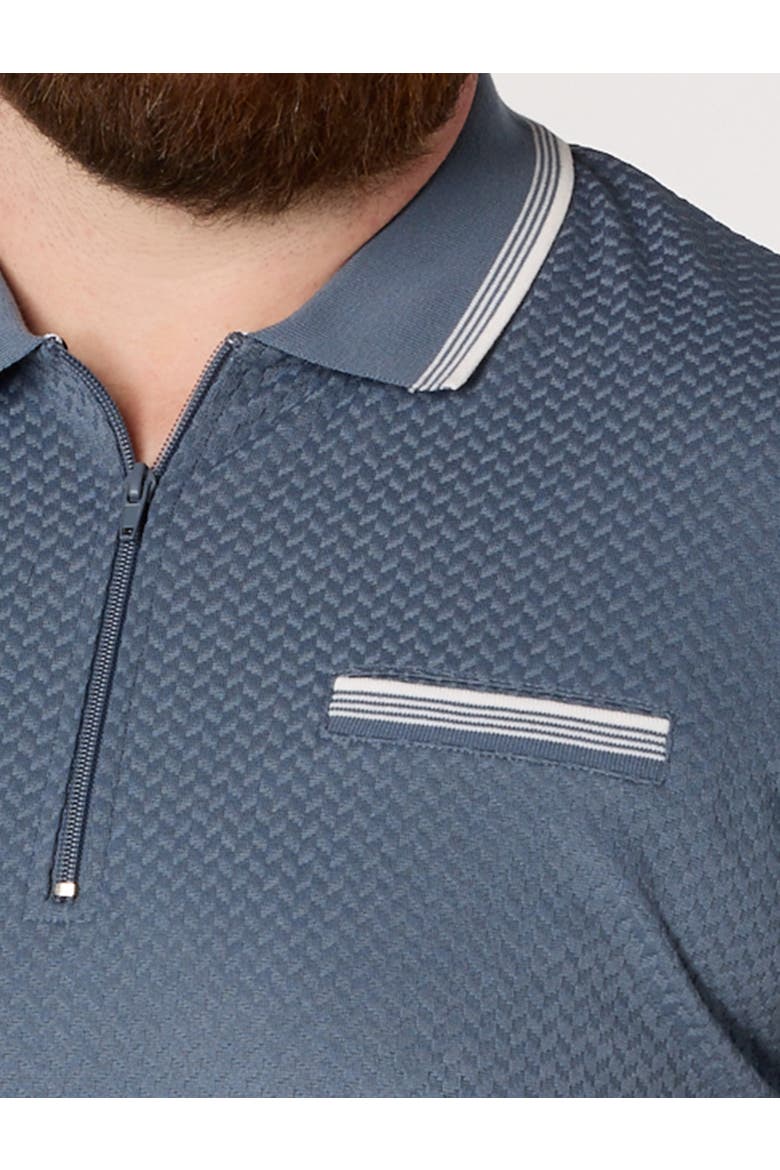 Big & Tall Striped Zip-Placket Polo Shirt, Alternate, color, SMOKE BLUE