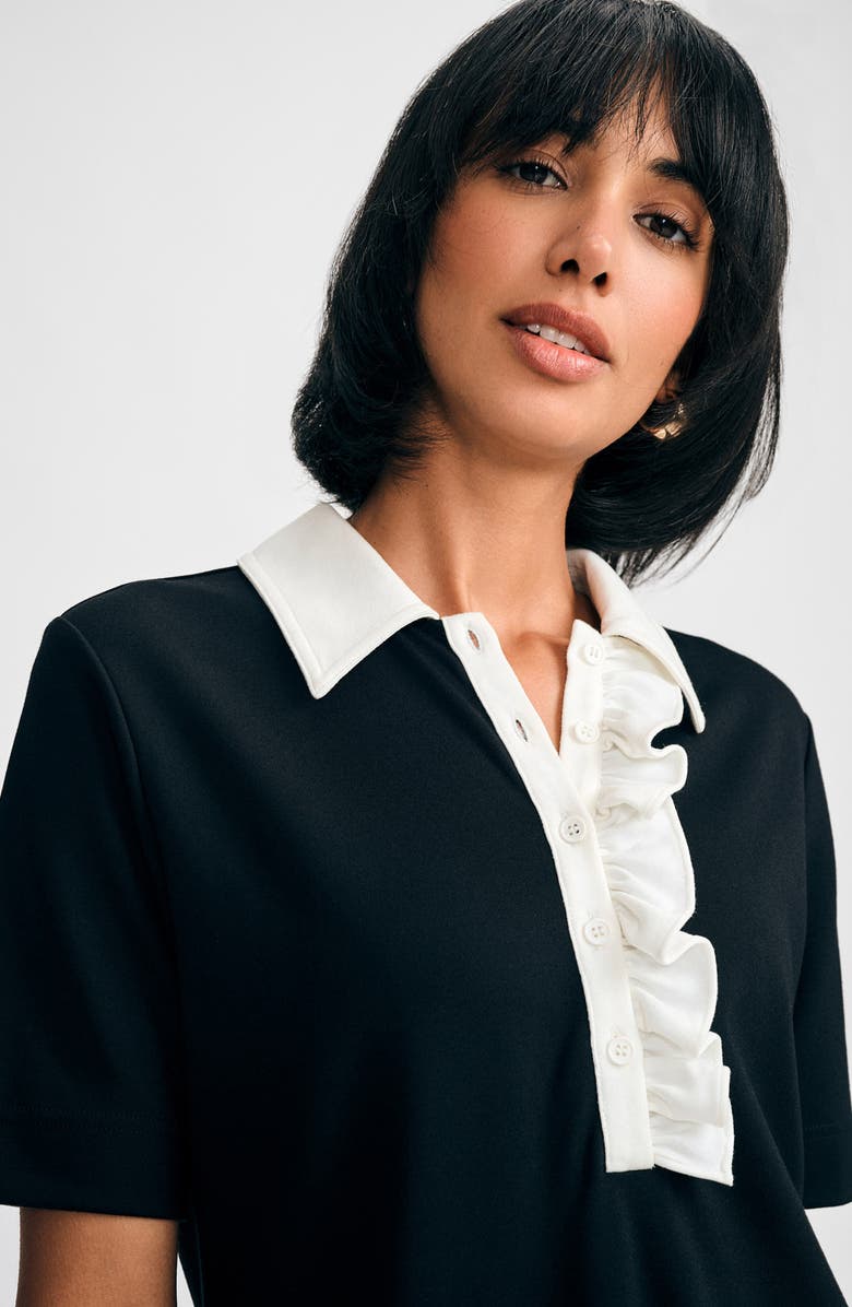 Isaac Mizrahi New York Ruffle Ponte Dress, Alternate, color, 