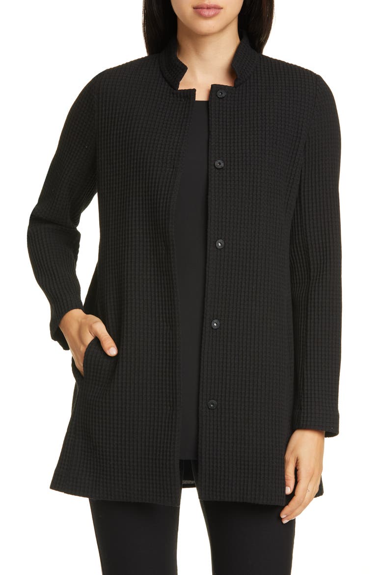 Grid Stretch Cotton & Tencel® Blend Jacket, Alternate, color, BLACK