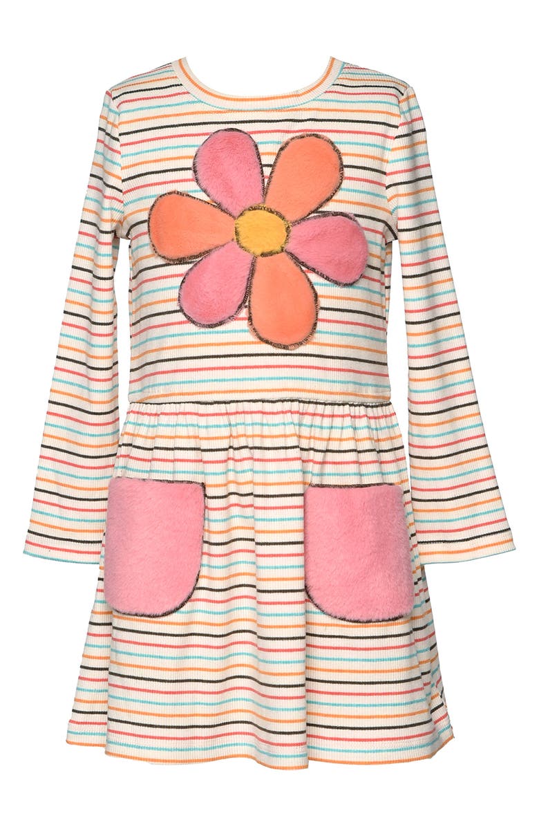 Baby Sara Kids' Faux Fur Daisy Patch Dress, Main, color, 