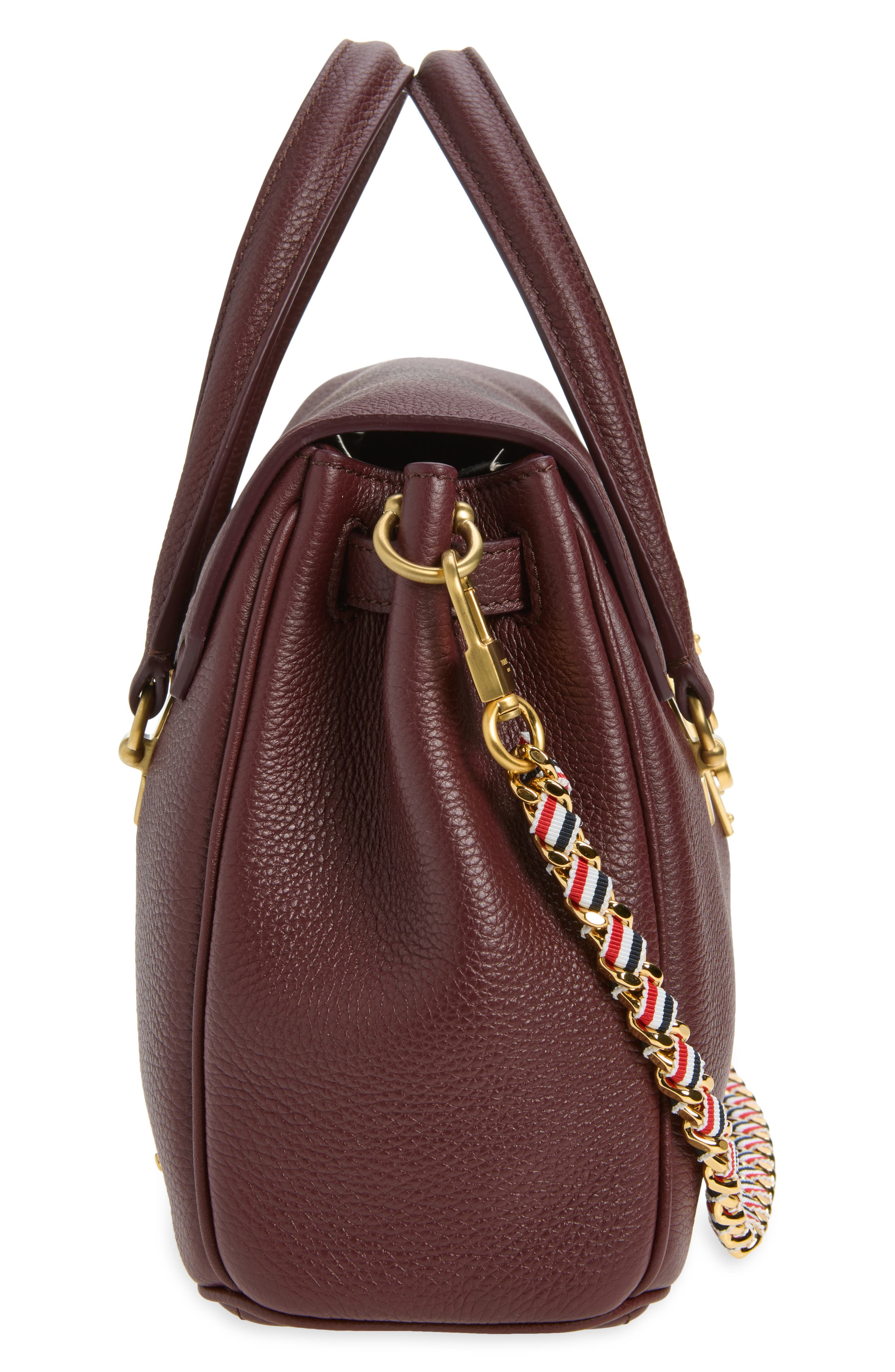 Thom Browne Small Bolton Soft Pebble Grain Leather Top Handle Bag, Alternate, color, Dark Burgundy