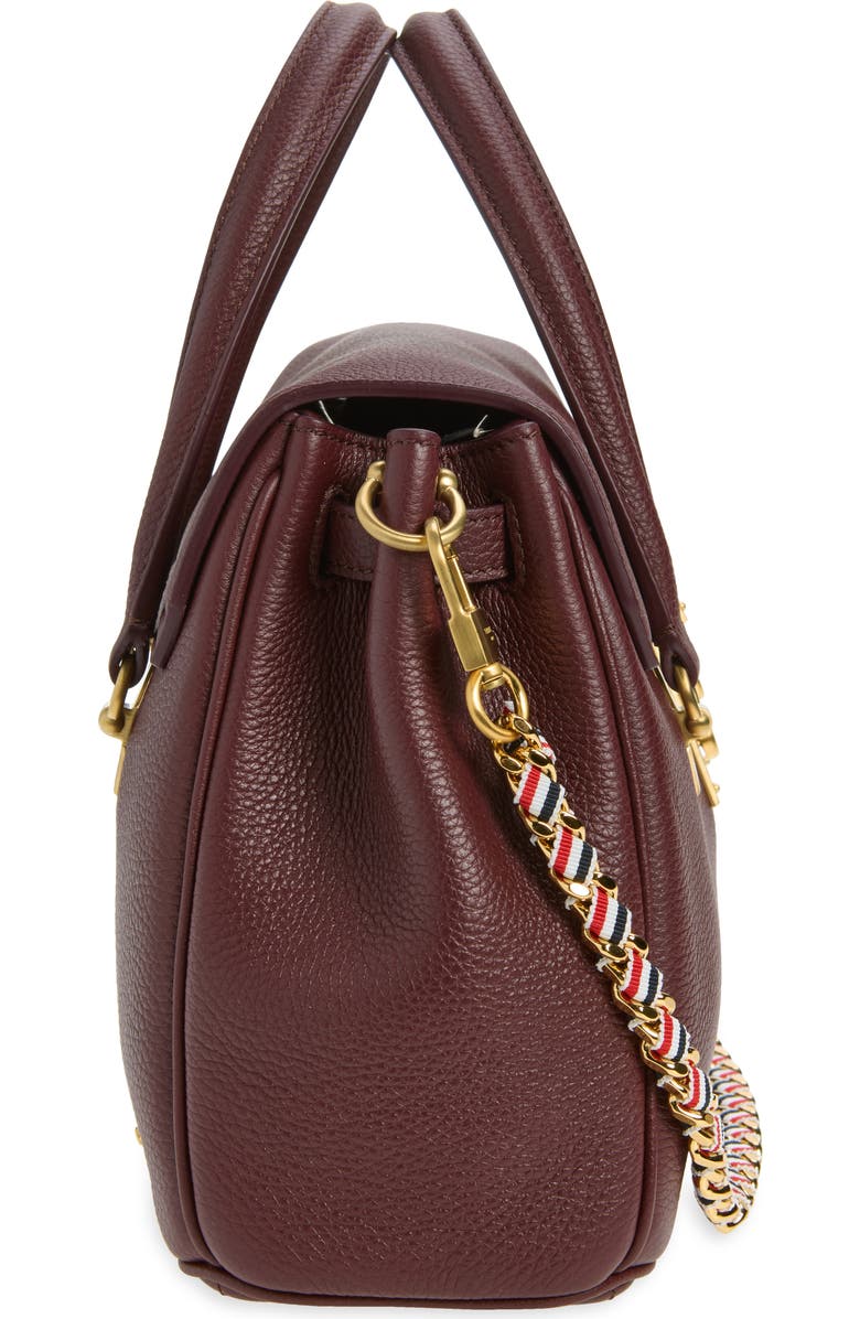 Thom Browne Small Bolton Soft Pebble Grain Leather Top Handle Bag, Alternate, color, Dark Burgundy
