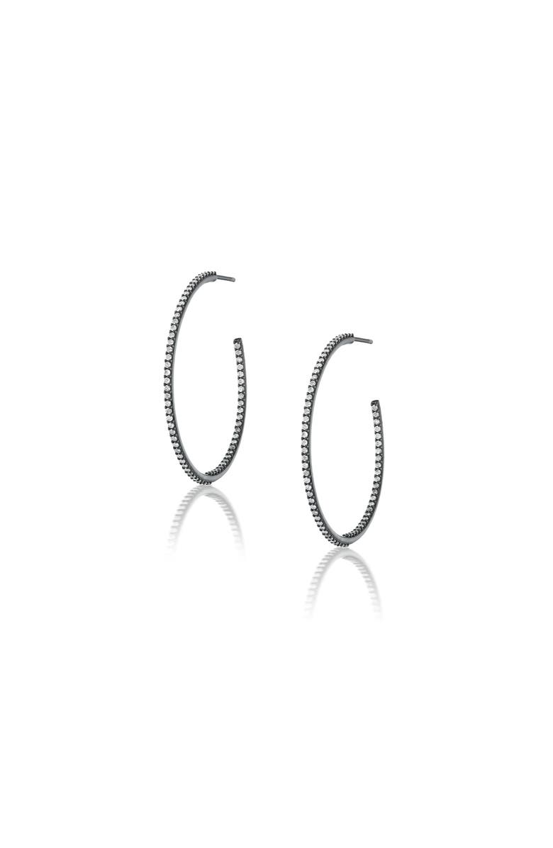 Sheryl Lowe Black Hoop Earrings with White Diamonds, Main, color, Black Rhodium