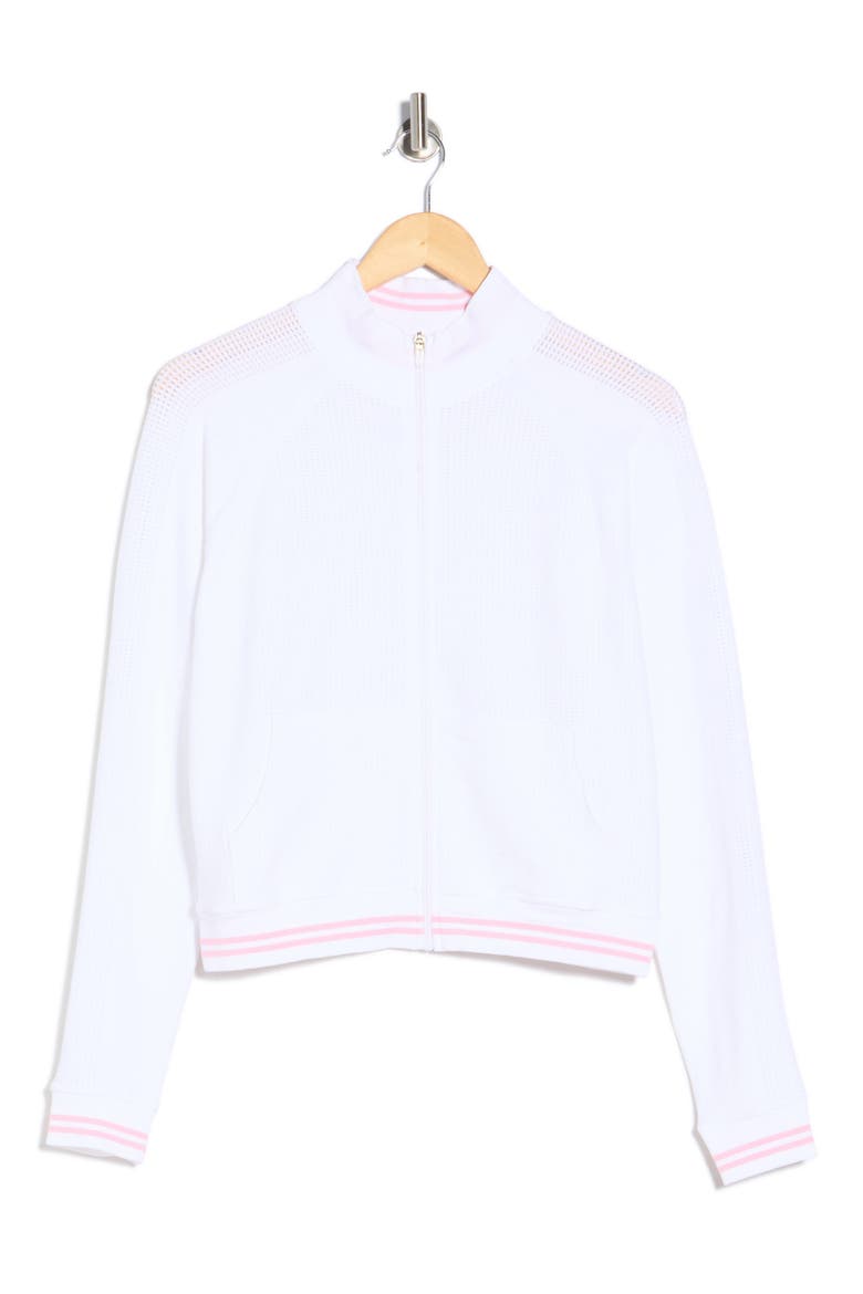Seamless Net Play Tennis Jacket, Alternate, color, WHITE/ PINK PEONY