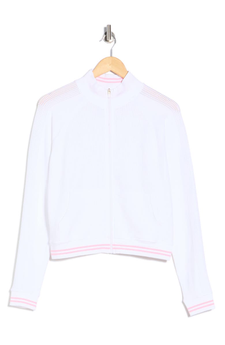 90 DEGREE BY REFLEX Seamless Net Play Tennis Jacket, Main, color, White/ Pink Peony