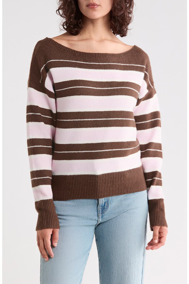 Stripe Boat Neck Sweater, Main, color, CHOCOLATE BROWN COMBO