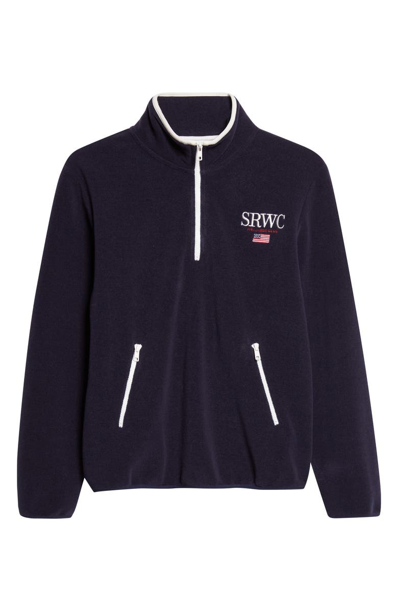 Sporty & Rich Nautical Embroidered Polar Fleece Half Zip Sweatshirt, Alternate, color, Dark Navy