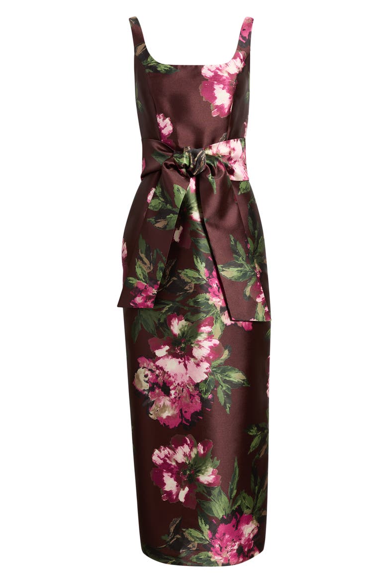 Floral Print Sleeveless Satin Gown, Alternate, color, WINE MULTI