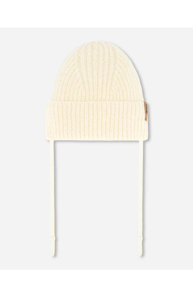 Deux par Deux Baby Girl's Mid-Season Knit Hat With Strings Off White, Main, color, 