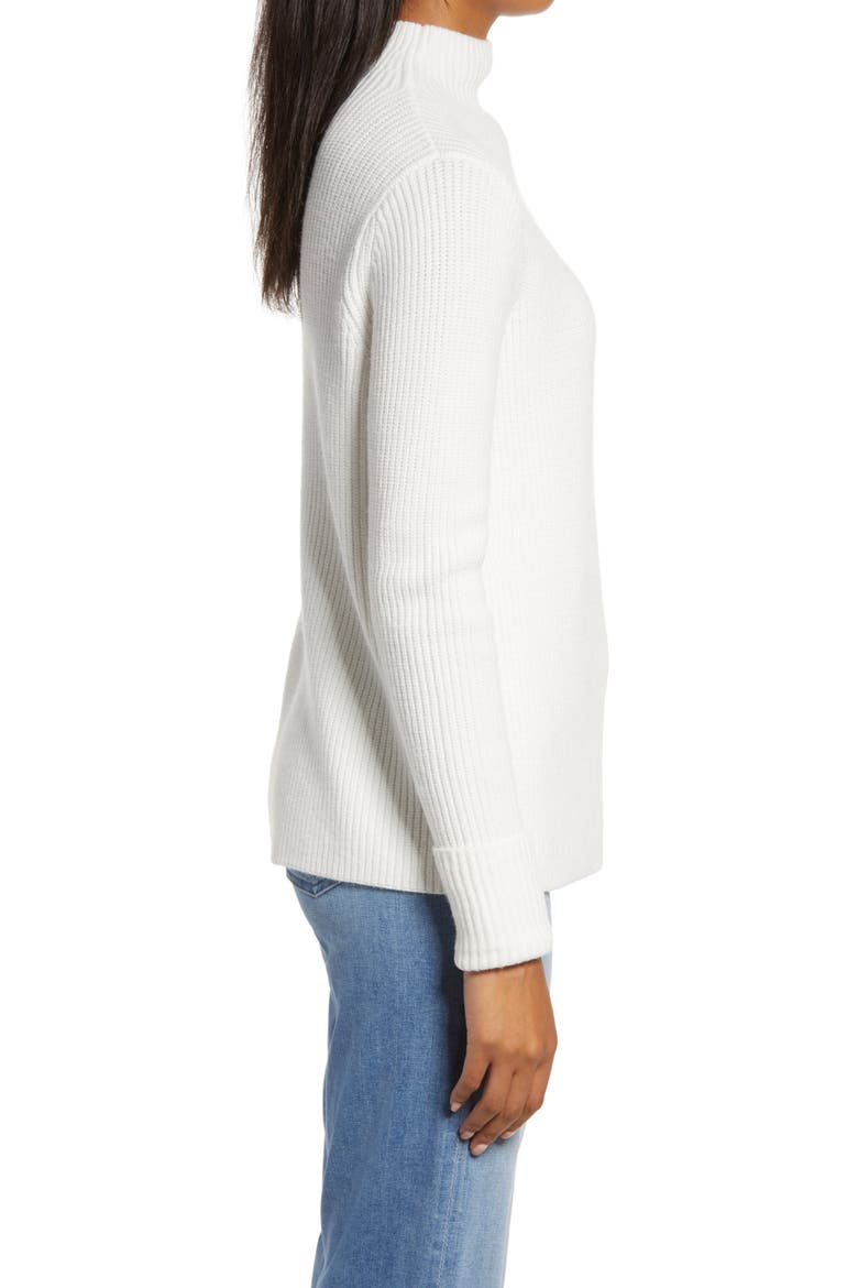 Funnel Neck Ribbed Sweater, Alternate, color, WHITE SNOW