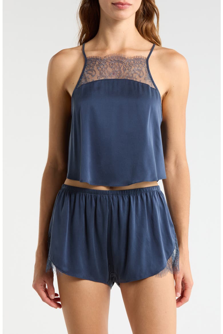 Lace Trim Washable Silk Short Pajamas, Main, color, DEEP BLUE