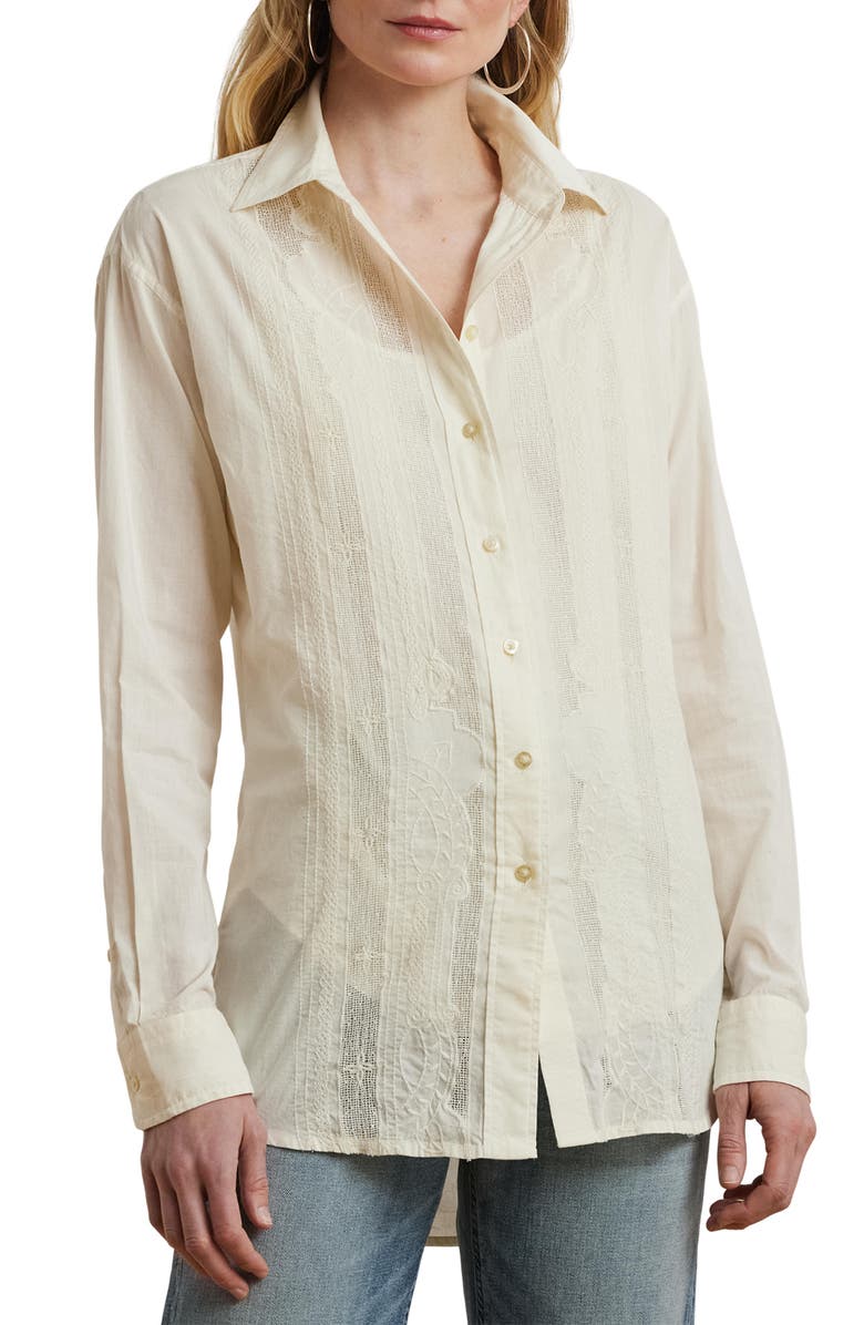 Lauren Ralph Lauren Lace Trim Cotton Voile Shirt, Main, color,
