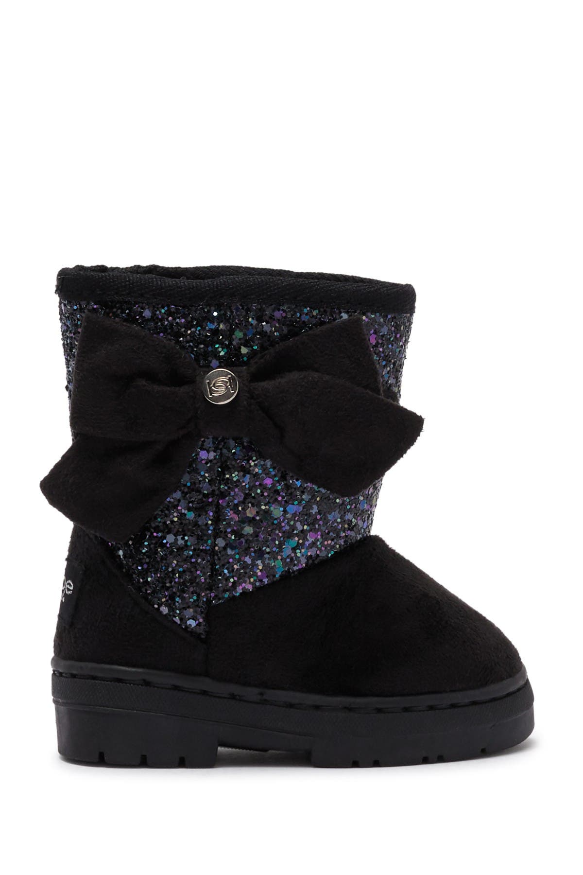 bebe Glitter Bow Faux Fur Lined Winter Boot, Alternate, color, 